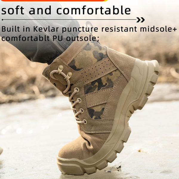 OwnShoe Steel Toe Work Boots for Men Women Leather Safety Shoes Camouflage Industrial Sneakers