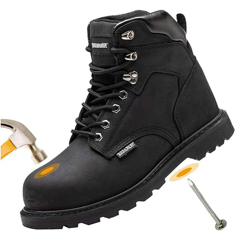 Men's Steel Toe Work Boots Leather Safety Shoes Non-Slip Industrial Work Shoes Goodyear Constructions Boots