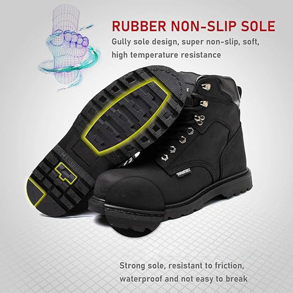 Men's Steel Toe Work Boots Leather Safety Shoes Non-Slip Industrial Work Shoes Goodyear Constructions Boots