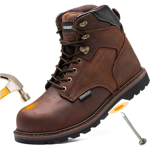 Men's Steel Toe Work Boots Leather Safety Shoes Non-Slip Industrial Work Shoes Goodyear Constructions Boots